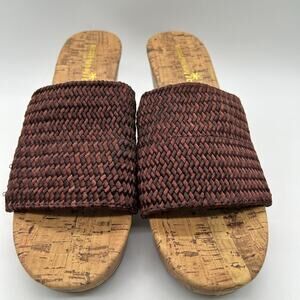 Montego Bay Club Sandals Womens 9.5 Brown Open‎ Toe Wedge Woven Sandal